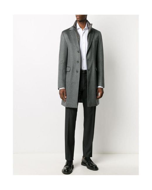 Herno Gray Single-Breasted Layered Coat for men