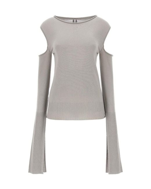 Rick Owens Gray Off-Shoulder Knitted Top