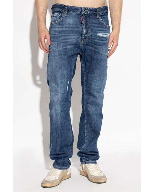 DSquared² Blue Distressed Straight-Leg Jeans for men