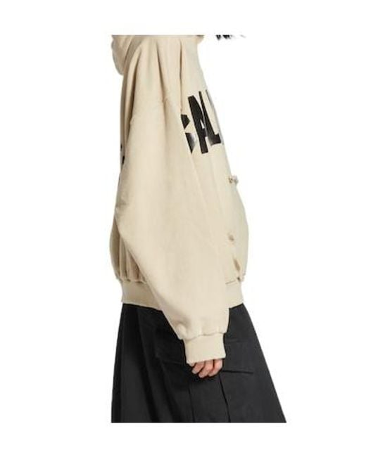 Balenciaga Natural Cotton Distressed Tape Logo Hoodie for men