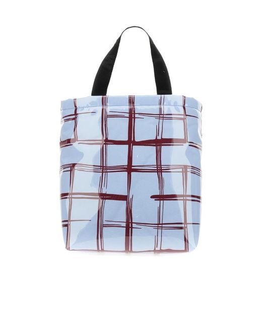 Marni White Checked Logo Patch Tote Bag for men