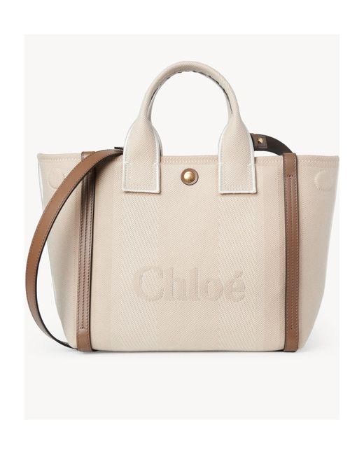 Chloé Natural Chloé Carry Logo Detailed Small Tote Bag
