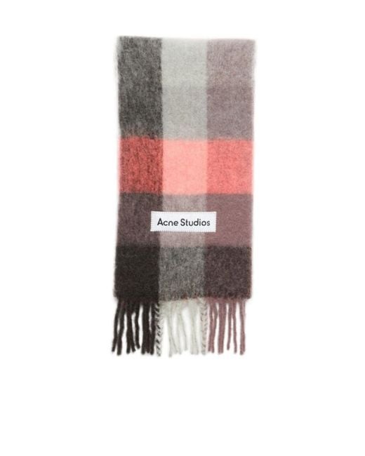Acne White Logo-Appliqué Checked Scarf