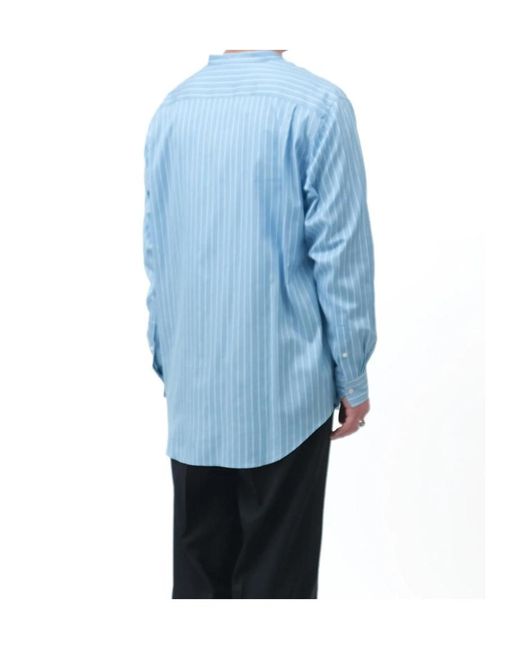 Auralee Blue Striped Stand-Collar Shirt for men