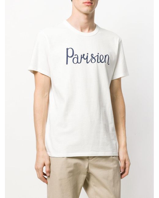 Maison Kitsuné White Parisien Printed T-Shirt for men