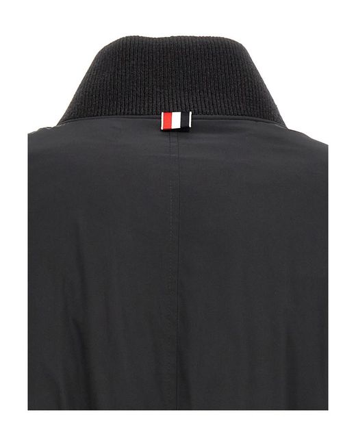 Thom Browne Black Bar Stripe Zipped Bomber Jacket for men