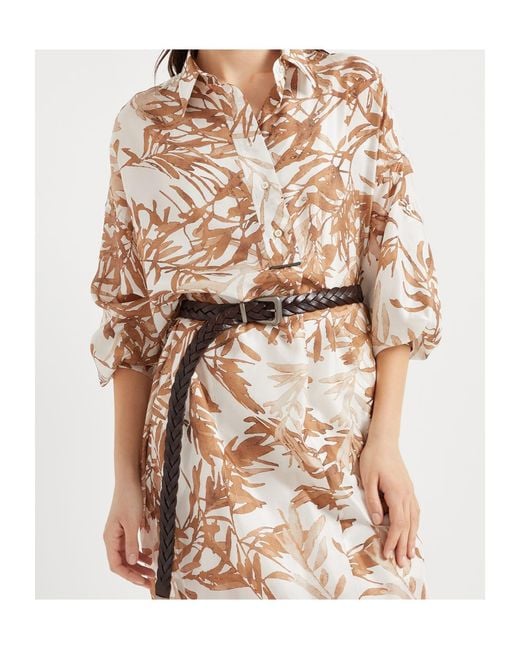 Brunello Cucinelli Natural Herbarium-Print Shirt Dress