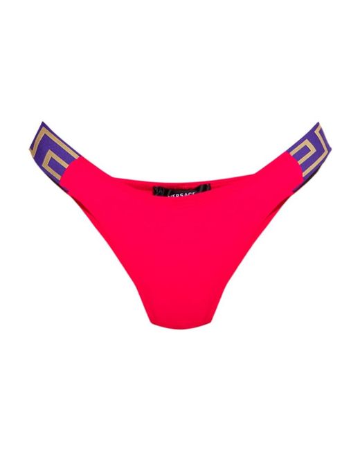 Versace Pink Greca-Pattern Printed Thong Bikini Bottoms