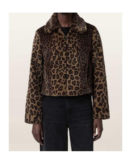 AllSaints Brown Saye Leopard-Print Collared Jacket