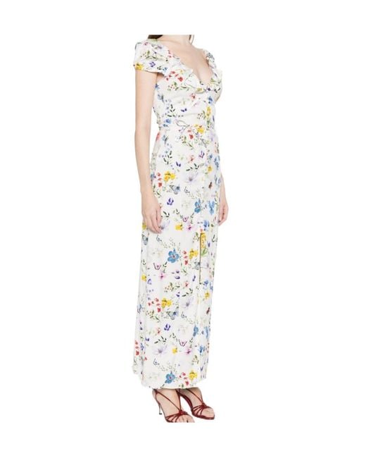 Alice + Olivia White Tara Ruffled Floral Slip Midi Dress