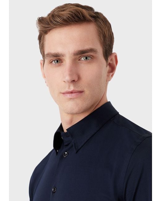 Giorgio Armani Blue Single-Breasted Long-Sleeved Shirt for men