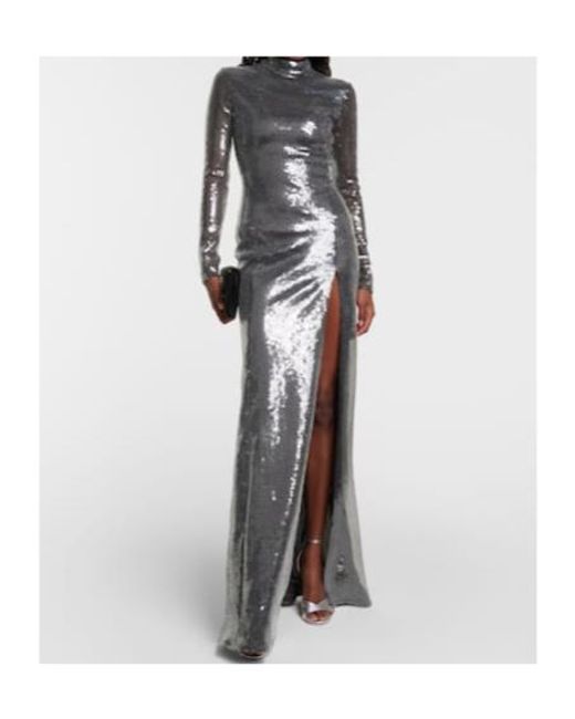 David Koma Multicolor Sequined Mockneck Gown