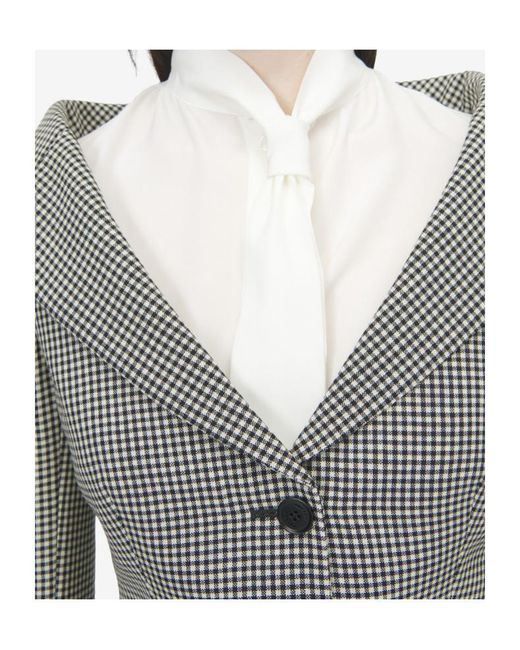 McQueen Gray Gingham Check Off-The-Shoulder Harness Jacket
