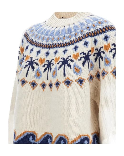 Alanui Blue Pattern-Jacquard Knitted Jumper
