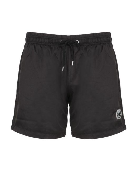 Philipp Plein Black Hexagon Logo-Patch Swim Shorts for men