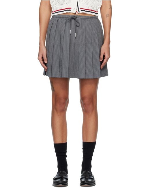 Thom Browne Gray Drawstring Pleated Mini Skirt