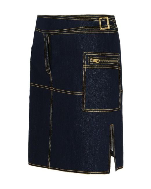 Etro Blue Contrast-Stitched Denim Mini Skirt
