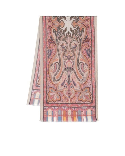 Etro Pink Graphic Printed Frayed-Edge Scarf