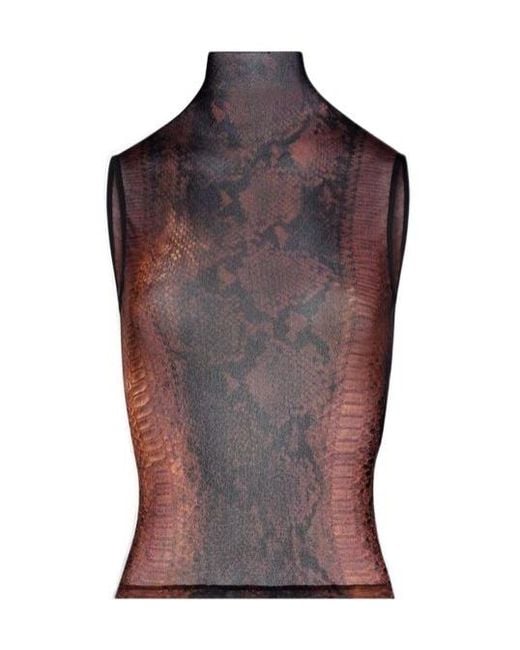Jean Paul Gaultier Purple Printed Mesh High Neck Tank Top