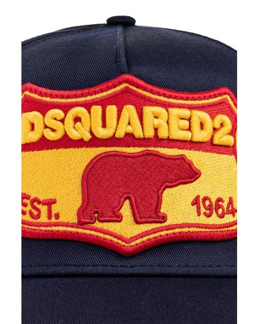 DSquared² Blue Logo Patch Distressed Baseball Cap for men