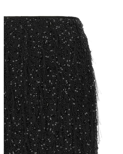 Twinset Black Sequined Fringe Midi Skirt