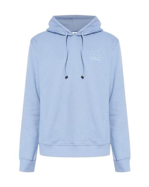 Etro Blue Pegaso Embroidered Drawstring Hoodie for men