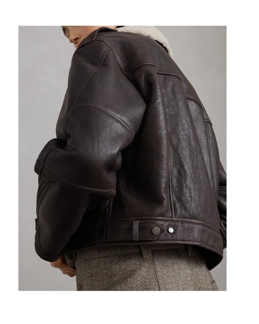 Brunello Cucinelli Black Shearling-Collar Cropped Biker Jacket