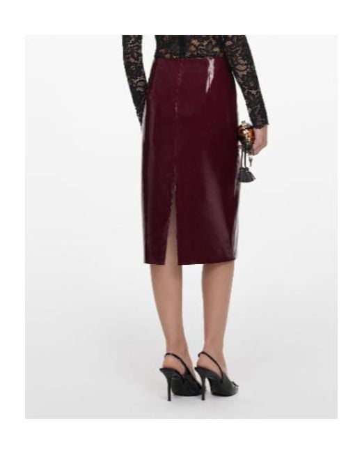 Self-Portrait Red Faux Leather Skirt