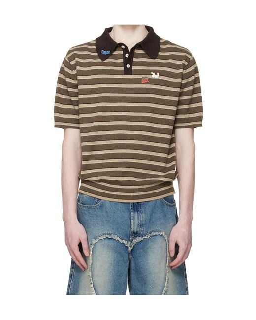 Carne Bollente Gray Pin-Up Patrol Striped Polo Shirt for men