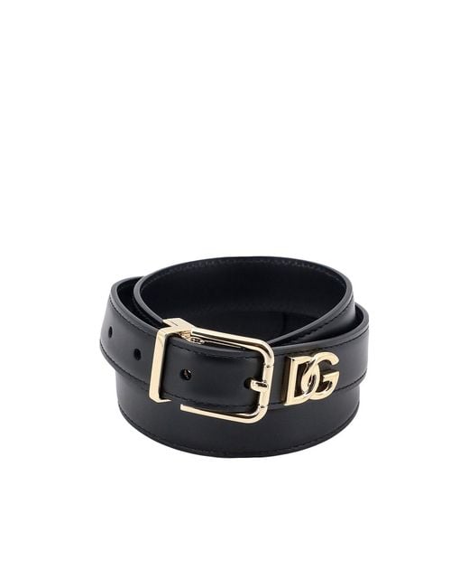 Dolce & Gabbana White Dg Logo Plaque Buckle Belt