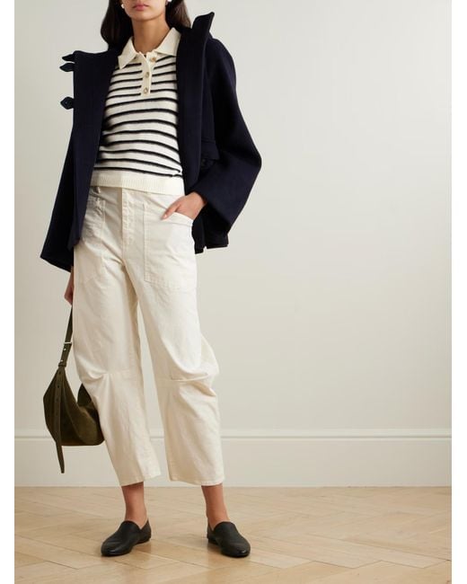 Allude Gray Striped Cropped Knit Top