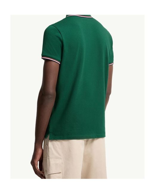 Moncler Green Logo Patch Short-Sleeved Polo Shirt for men
