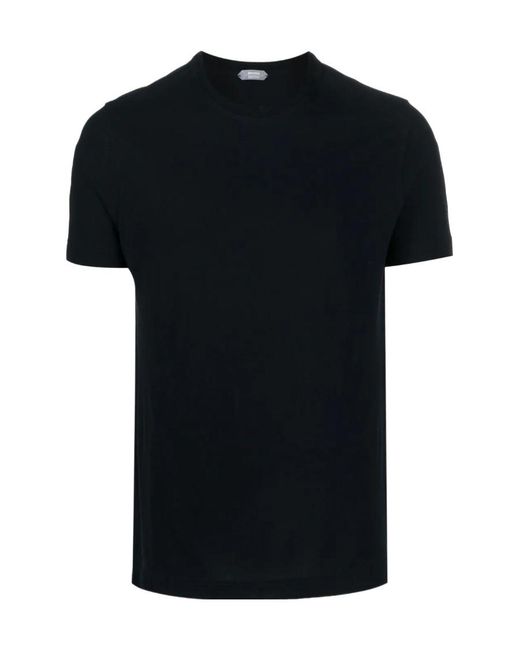 Zanone Black Short-Sleeved Straight-Hem Crewneck T-Shirt for men