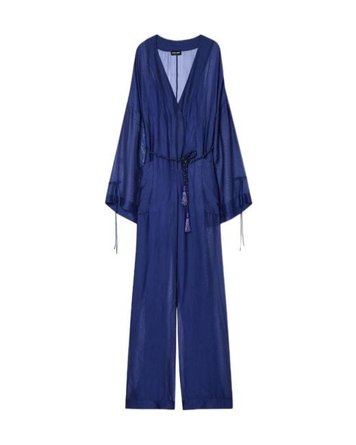 Giorgio Armani Blue Viscose And Silk Gauze Jumpsuit