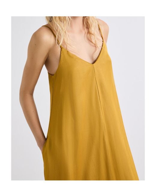 Marella Yellow Linen-Blend Gabardine Slip Dress