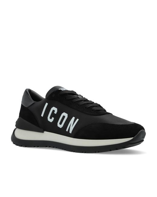 DSquared² Black Icon Logo Printed Low-Top Sneakers for men