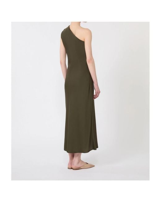 Max Mara Green Shiny Satin One-Shoulder Dress