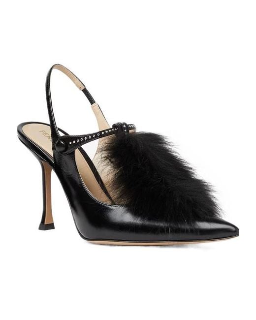 Fendi Black Leather Slingbacks