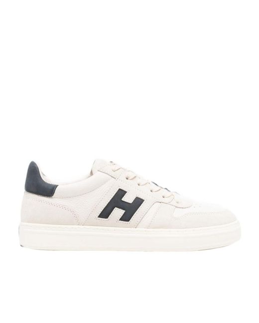 Hogan White H-Tv Logo-Patch Panelled Sneakers for men