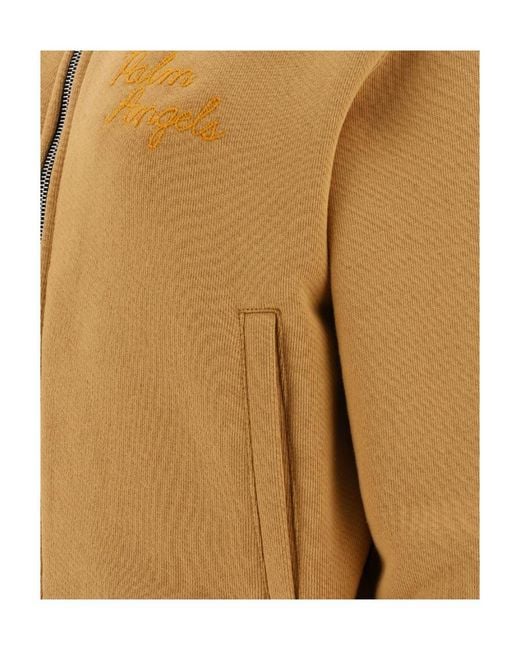Palm Angels Natural Embroidered-Logo Zip-Up Hoodie
