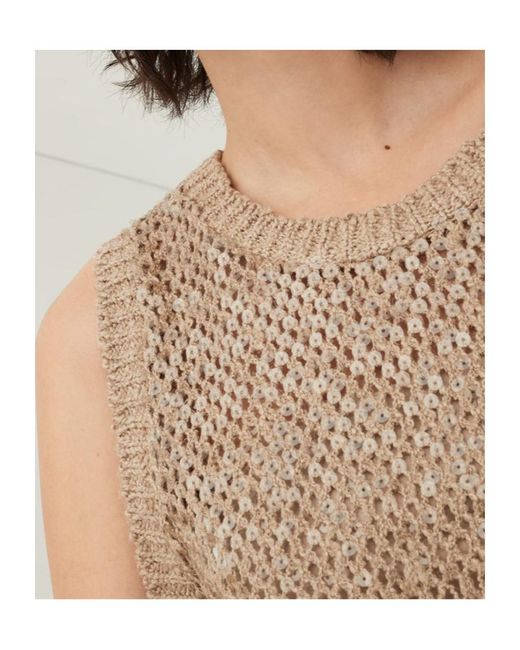Brunello Cucinelli Natural Fringed Knit Cropped Top