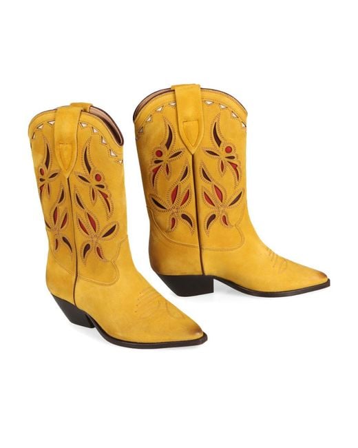 Isabel Marant Yellow Duerto Suede Cowboy Boots
