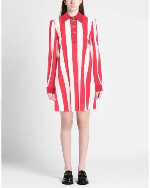 Dolce & Gabbana Red Two-Tone Striped Long-Sleeve Shirt Dress