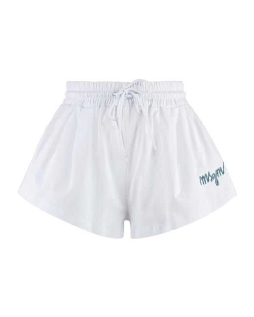 MSGM White Logo Embroidered Drawstring Shorts