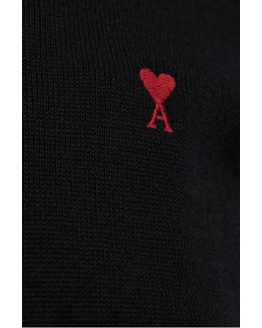 AMI Black Ami De Coeur Embroidered Turtleneck Jumper