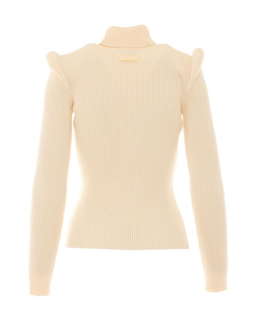 Elisabetta Franchi White Knit Turtleneck Top With 3D Details