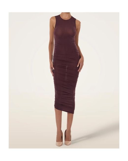 Wolford Red Asymmetric Ruched Midi Dress