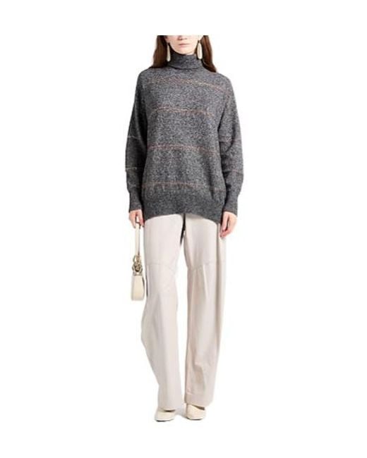 Brunello Cucinelli Gray Long-Sleeve Turtleneck Sweater