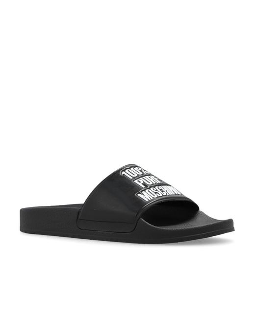 Moschino Black Logo-Embossed Textured Slides
