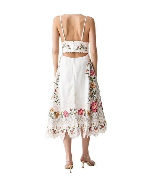 Farm Rio White Embroidered Spaghetti-Strap Dress